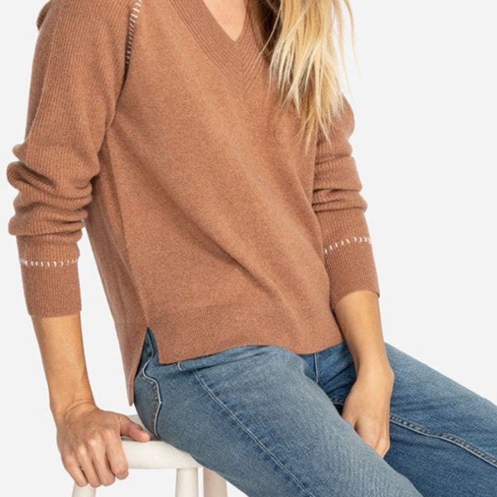 Johnny Was - Textured Sally V-Neck Cashmere Sweater Toffee NWT